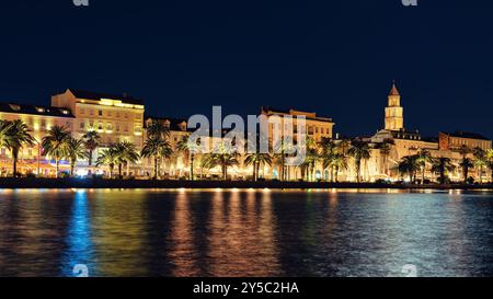 Split Croatia - Panoramic view of Riva promenade waterfront at Split old town. Stock Photo