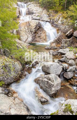 Sant Esperit waterfalls, Boi valley, National Park of Aiguestortes and Estany de Sant Maurici, Lleida, Spain Stock Photo