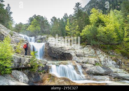 Sant Esperit waterfalls, Boi valley, National Park of Aiguestortes and Estany de Sant Maurici, Lleida, Spain Stock Photo