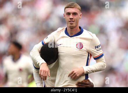 London, UK. 21st Sep, 2024. Chelsea's Cole Palmer celebrates after scoring to make it 3-0 during the Premier League match at the London Stadium, London. Picture credit should read: Paul Terry/Sportimage Credit: Sportimage Ltd/Alamy Live News Stock Photo