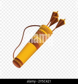 Vector illustration of golden decorated quiver and arrows on transparent background Stock Vector