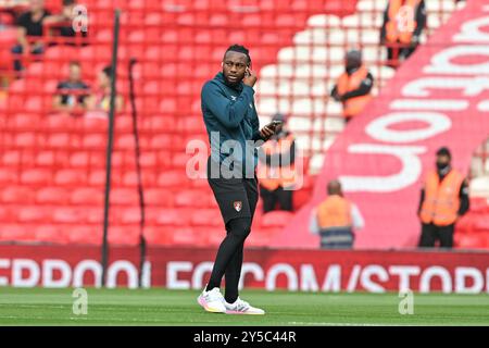 Antoine Semenyo of Bournemouth inspects the pitch during the Premier