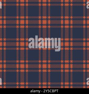Dark blue and orange fall classic tweed plaid style pattern. Geometric check print autumn. Classical English background Glen plaid for textile fashion Stock Vector