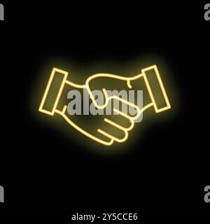 Neon sign depicting two business people shaking hands, symbolizing a successful deal or partnership Stock Vector
