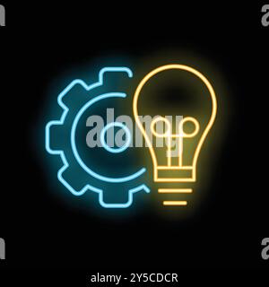 Neon glowing icon of a light bulb representing the concept of generating new ideas Stock Vector