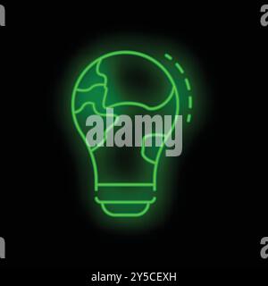 Neon green light bulb is forming planet earth promoting environmental awareness Stock Vector