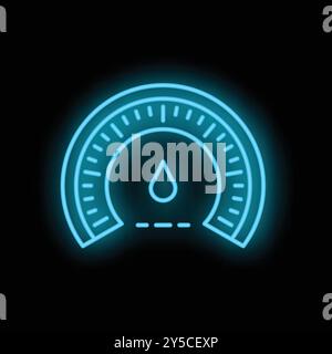 Blue neon icon of a speedometer showing fuel level, glowing on a black background Stock Vector