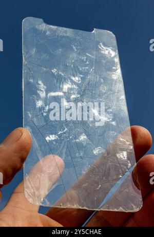 broken phone screen protector Stock Photo