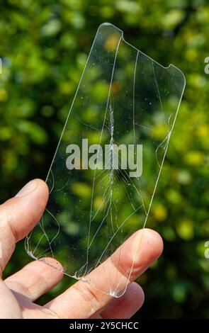 broken phone screen protector Stock Photo