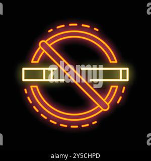 Glowing neon sign indicating that smoking is prohibited, perfect for raising awareness about the dangers of smoking Stock Vector