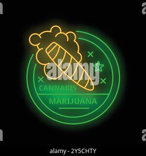 Neon sign with a marijuana joint surrounded by smoke, promoting cannabis and marijuana consumption Stock Vector