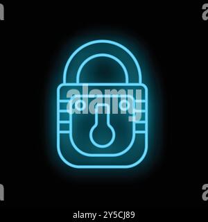 Blue neon padlock glowing, representing security and data protection Stock Vector