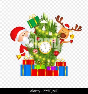 Vector illustration of decorated Christmas tree on transparent background Stock Vector