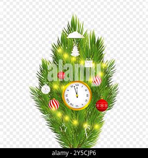 Vector illustration of decorated Christmas tree on transparent background Stock Vector