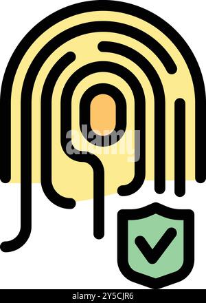 Fingerprint scan being approved with a green check mark inside of a shield, representing secure access Stock Vector