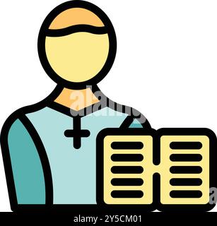 Priest is holding a bible, preparing to deliver a sermon in a church, offering forgiveness and spiritual guidance Stock Vector