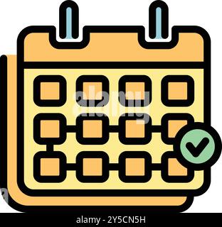 This icon of a yellow wall calendar with a checked day is perfect for representing scheduling and organization concepts Stock Vector