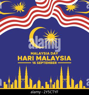Hari Malaysia, Malaysia day, 16 September, post, ads,banner, poster, flyer  design  for Hari Malaysia, editable template, stock illustration. Stock Vector