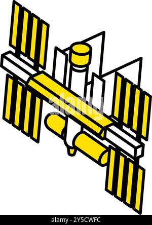 Simple line drawing of space station, isometric illustration, Vector Illustration Stock Vector