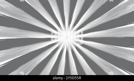 Abstract Radial Burst Monochrome Graphic Design. Retro grayscale sun rays background with dirty burnt effect. Stock Vector