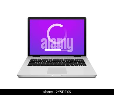 Laptop updating software progress. Computer update screen with progress bar digital technology loading bar Stock Vector
