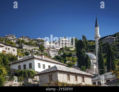 Scenic view of pocitelj village traditional old architecture buildings and mosque in Bosnia Herzegovina Stock Photo