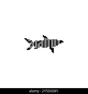 Pixel art black shark silhouette. Minimalistic shark icon in pixelated retro style. Stock Vector