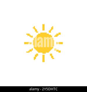 Pixelated sun illustration. Simple pixel art of a yellow sun with rays ...