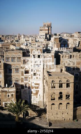 View of central sanaa city old town skyline traditional buildings in yemen Stock Photo