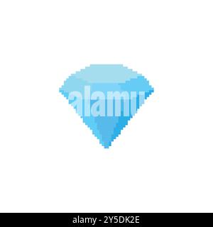 Simple blue pixel art diamond shape with a highlight, shining bright ...
