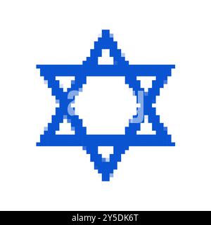 Pixel art Star of David in blue. Minimalistic Star of David design in retro pixelated style. Stock Vector