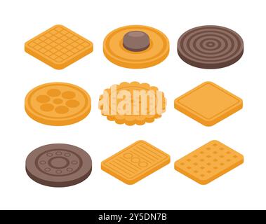 Cookie isometric vector icons. Biscuit isolated 3d cartoon design. Stock Vector