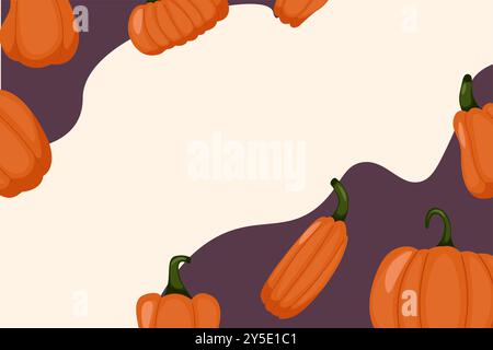 Autumn pumpkins on a beige background. Autumn Background for the design of banners, postcards. Nature, autumn season. Harvest Festival. Stock Vector