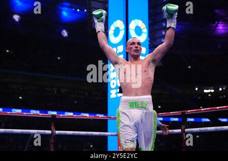 Willy Hutchinson reacts to defeat by Joshua Buatsi with a split decision following the WBO Interim World Light Heavy weight bout at Wembley Stadium, London. Picture date: Saturday September 21, 2024. Stock Photo