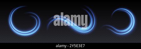 Glowing blue light swirls with smooth, flowing curves. Light effect in motion concept. Stock Vector