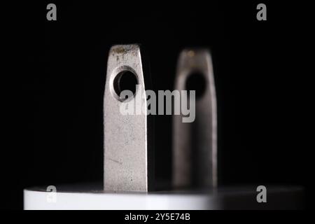 Type A plug close up, dark background, plug and socket used in USA, Canada, Japan, Mexico Stock Photo
