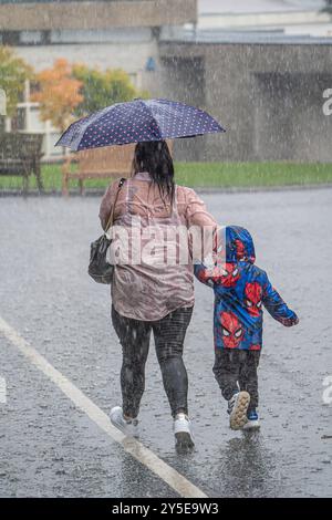 Dudley, UK. 21st September, 2024. UK weather: visitors to Dudley Zoo and Castle are shocked by the sudden thunder and lightning storms after a morning of glorious sunshine. Credit: Lee Hudson/Alamy Live News Stock Photo