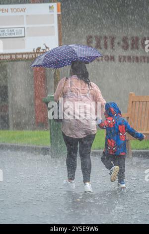 Dudley, UK. 21st September, 2024. UK weather: visitors to Dudley Zoo and Castle are shocked by the sudden thunder and lightning storms after a morning of glorious sunshine. Credit: Lee Hudson/Alamy Live News Stock Photo