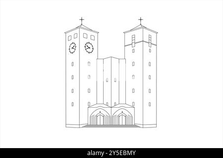 Line illustration of the modern style Catholic Sint Heinrich church in Bamberg in Germany Stock Vector