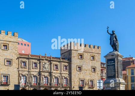 Streets with colorful architecture in Gijon, Asturias, northern Spain Stock Photo