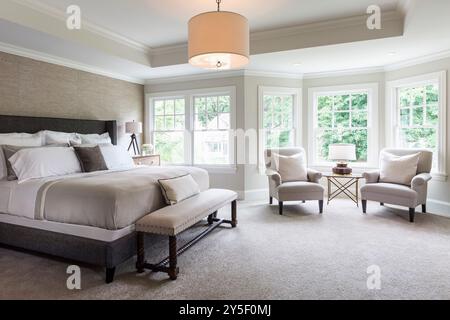 Master bedroom with neutral tones Stock Photo