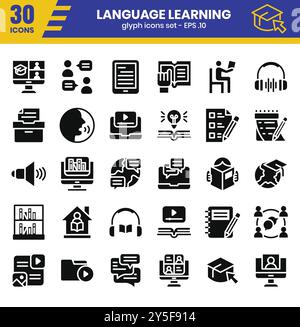 Language learning glyph icon set. Vector illustration Stock Vector ...