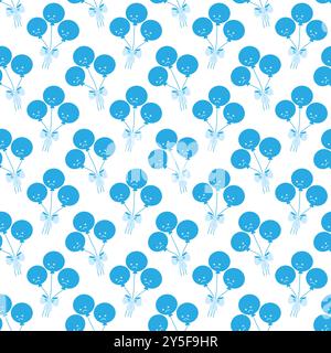 Monochrome round Blue Balloons with sad faces tied ribbon bow Seamless pattern. Blue Monday backdrop. Isolated Vector illustration Blue Monday themed cards, posters, leaflets, label, tag or web promo  Stock Vector
