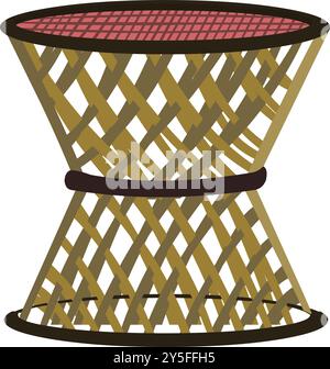 Cane Craft stool vector illustration. Muda Stool isolated on white background. round seat for interior design made of cane for cartoon animation Stock Vector