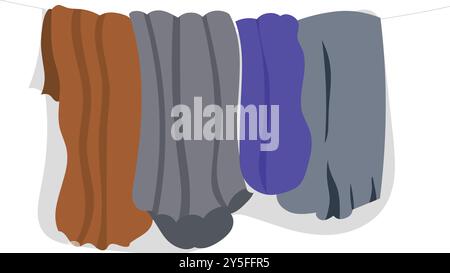 clothes hanging on the wall vector illustration. rope hanger rural village interior concept element Stock Vector
