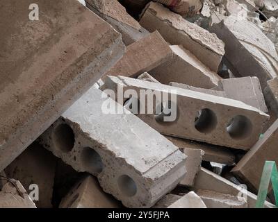 A large stack of concrete slabs on a construction site Stock Photo