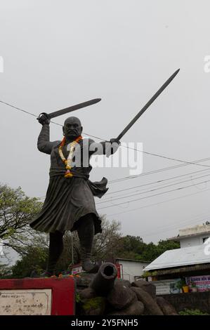 Kolhapur , India - 8 September 2024  Statue of Veer Baji Prabhu Deshpande was a general of the Maratha Army near Panhala Fort at Maharashtra India Stock Photo