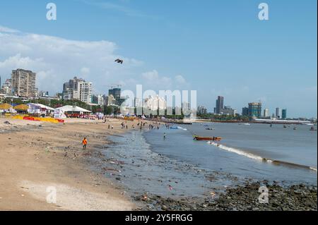 Mumbai, India - 17 September 2024 View of Girgaon chowpatty and Mumbai skyline skyscraper at Girgaon  Mumbai in Maharashtra India Stock Photo