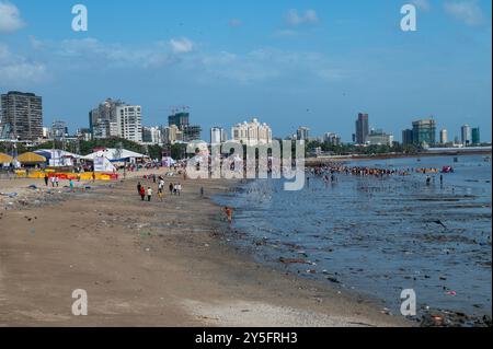 Mumbai, India - 17 September 2024 View of Girgaon chowpatty and Mumbai skyline skyscraper at Girgaon  Mumbai in Maharashtra India Stock Photo