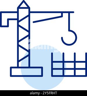 Tower crane and steel reinforcement in concrete. Contemporary building technologies. Construction site, real estate development. Pixel perfect, editab Stock Vector